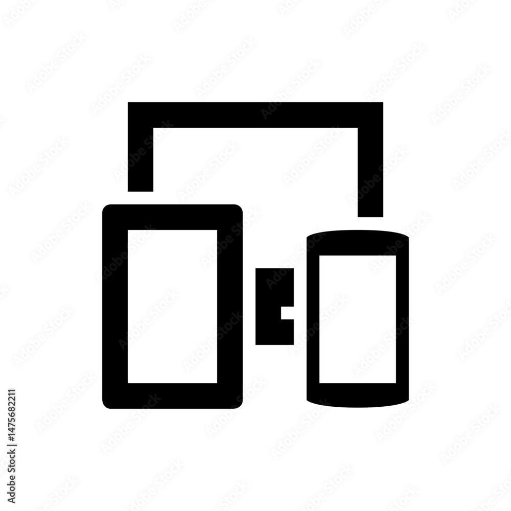 Aufkleber black and white illustration of two connected devices with a square and a rectangle shape above them