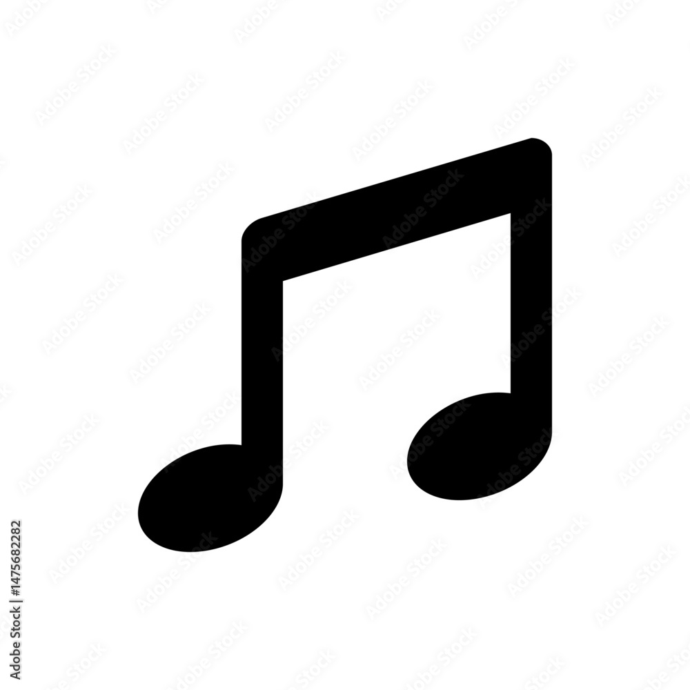 Poster a simple depiction of a black eighth note with a stem and two flags on a white background design ele