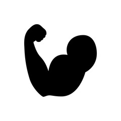 Illustration of a flexed arm showing biceps and forearm muscles in solid black against white background