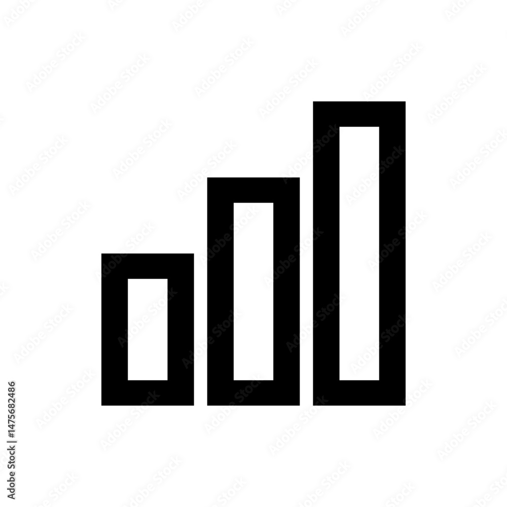 Poster vertical bar graph with increasing height in black and white showing upward trending data points cha