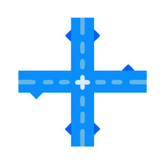 Blue Cartoon Road Intersection on Black Background Illustration