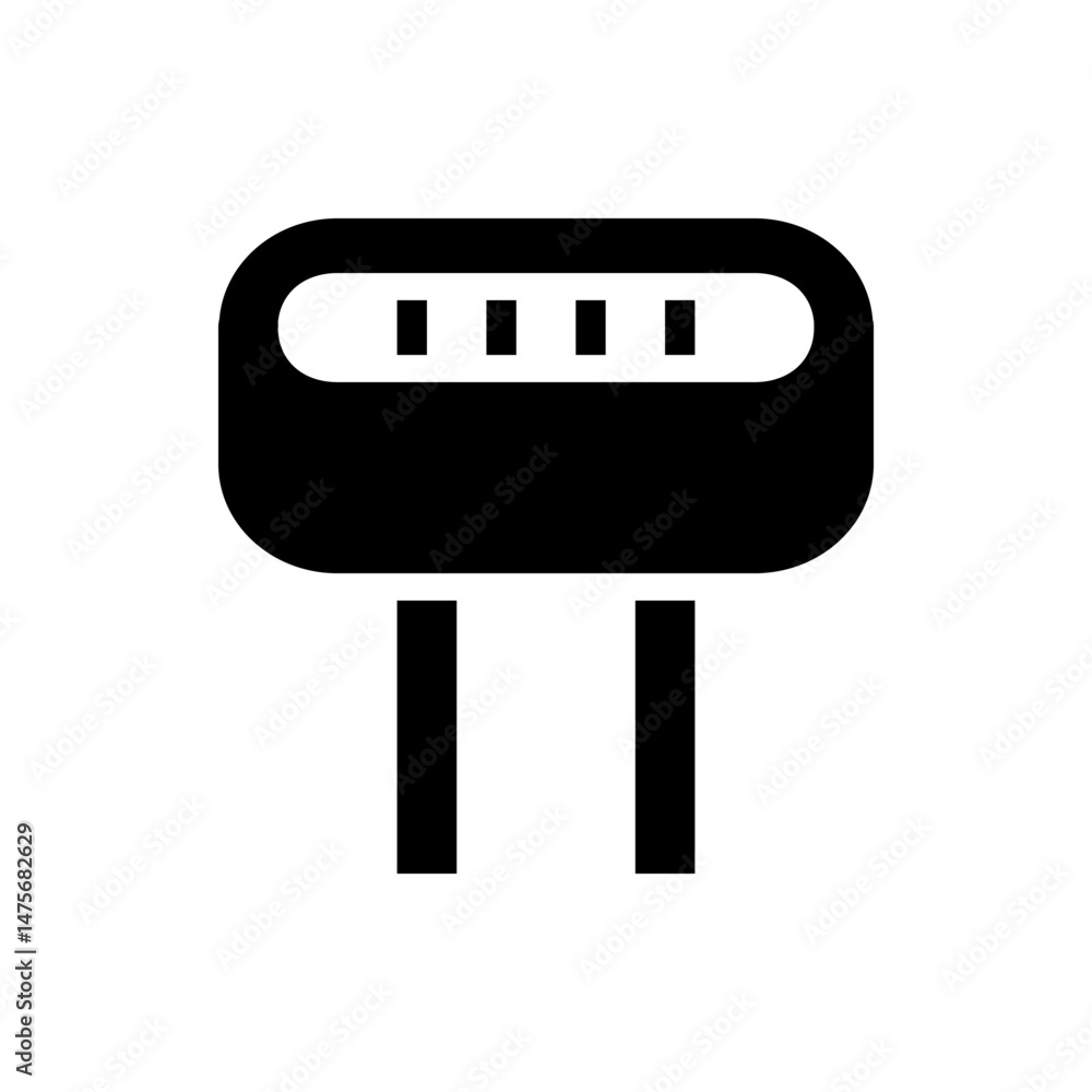 Poster illustration of a black usb connector with rounded edges and three internal contact points shown cle