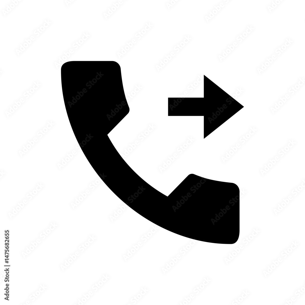 Poster black phone receiver icon with a right arrow indicating call forwarding on a white background design