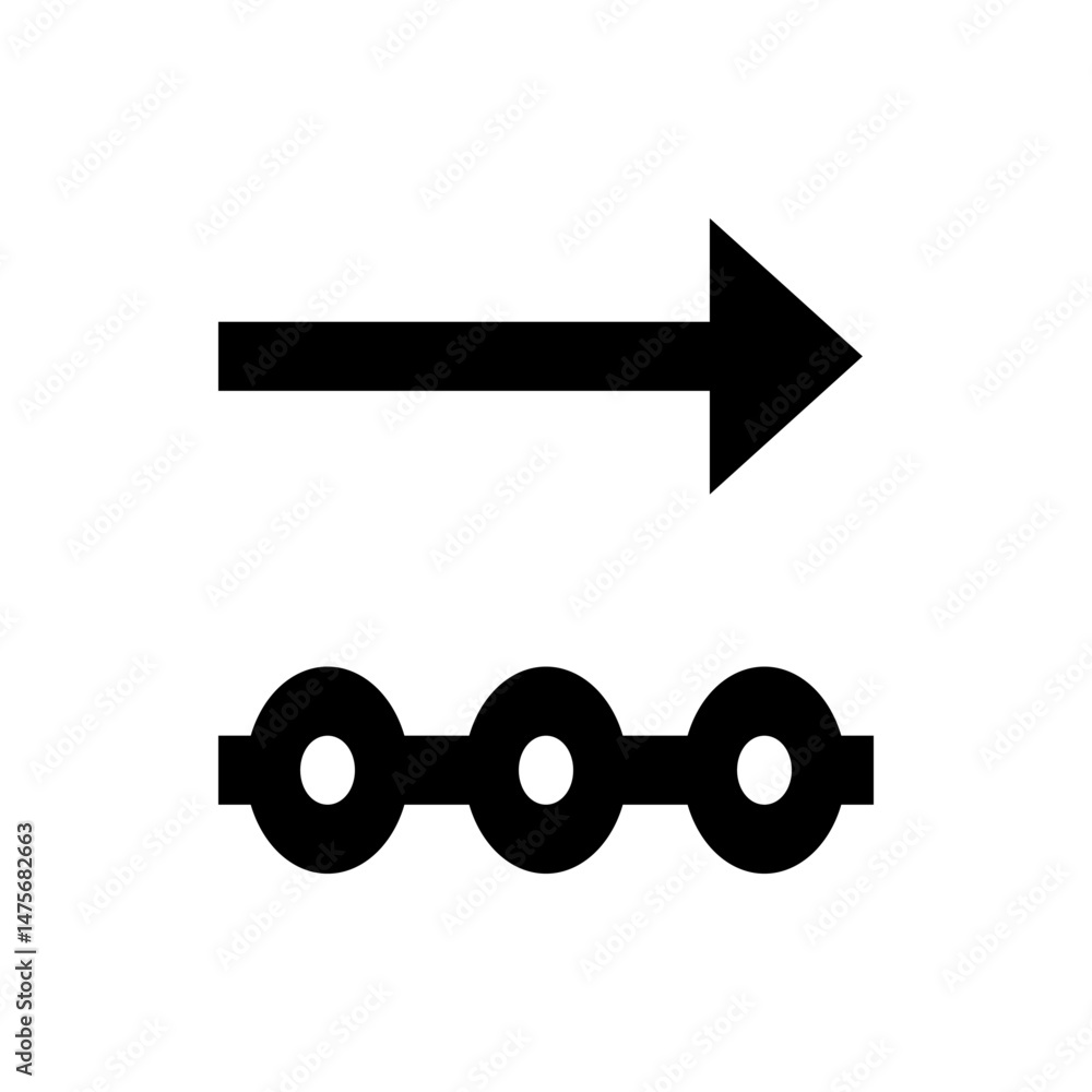 Poster black arrow pointing right above a line connected to three circles with smaller circles inside them