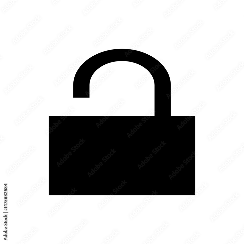 Aufkleber illustration of a simple black padlock in the unlocked position with a white background design eleme