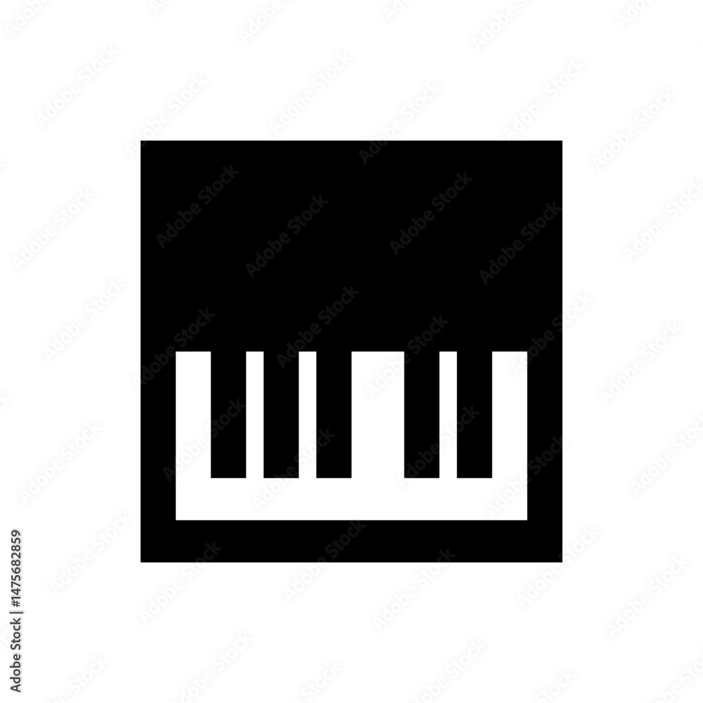 Poster black rectangle with white vertical bars and connecting horizontal bar at the bottom edge in a simpl