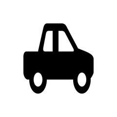 Illustration of a solid black silhouette of a car with visible wheels and window on a white background