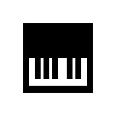 Black rectangle with white vertical bars and connecting horizontal bar at the bottom edge in a simple style