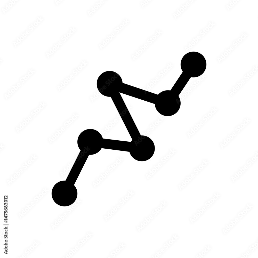 Poster black connected dots forming a network or graph structure on a white background with an angular desi