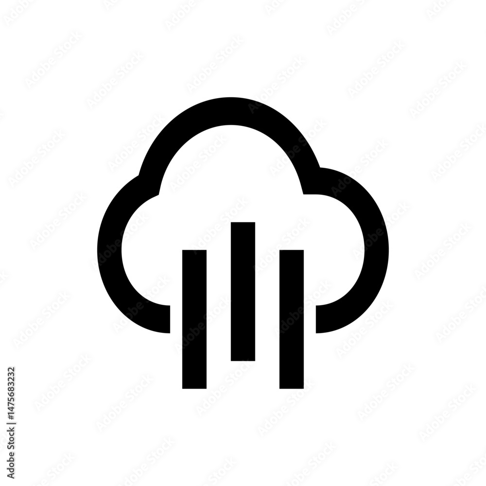 Poster black cloud outline with three vertical bars representing data storage and processing in the cloud s