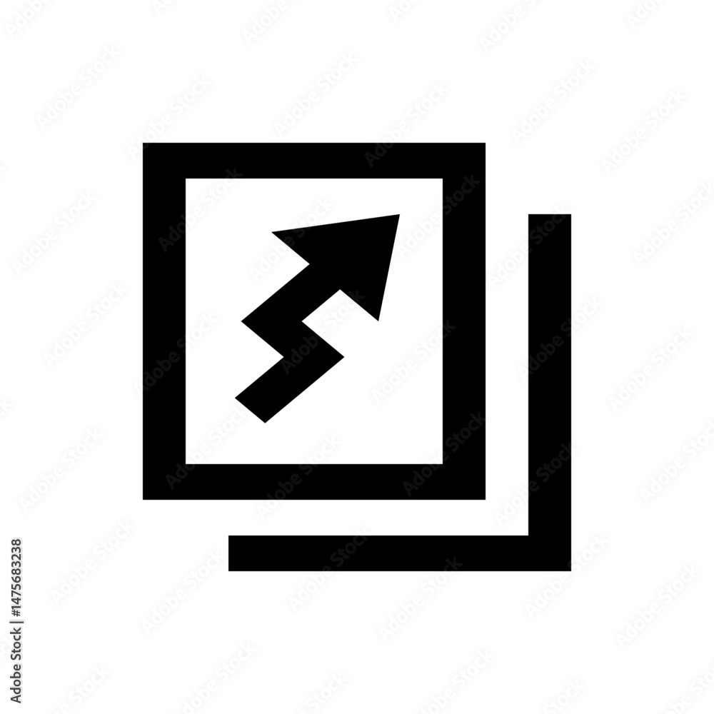 Poster black arrow with a jagged line pointing upwards inside a square frame with a missing side element