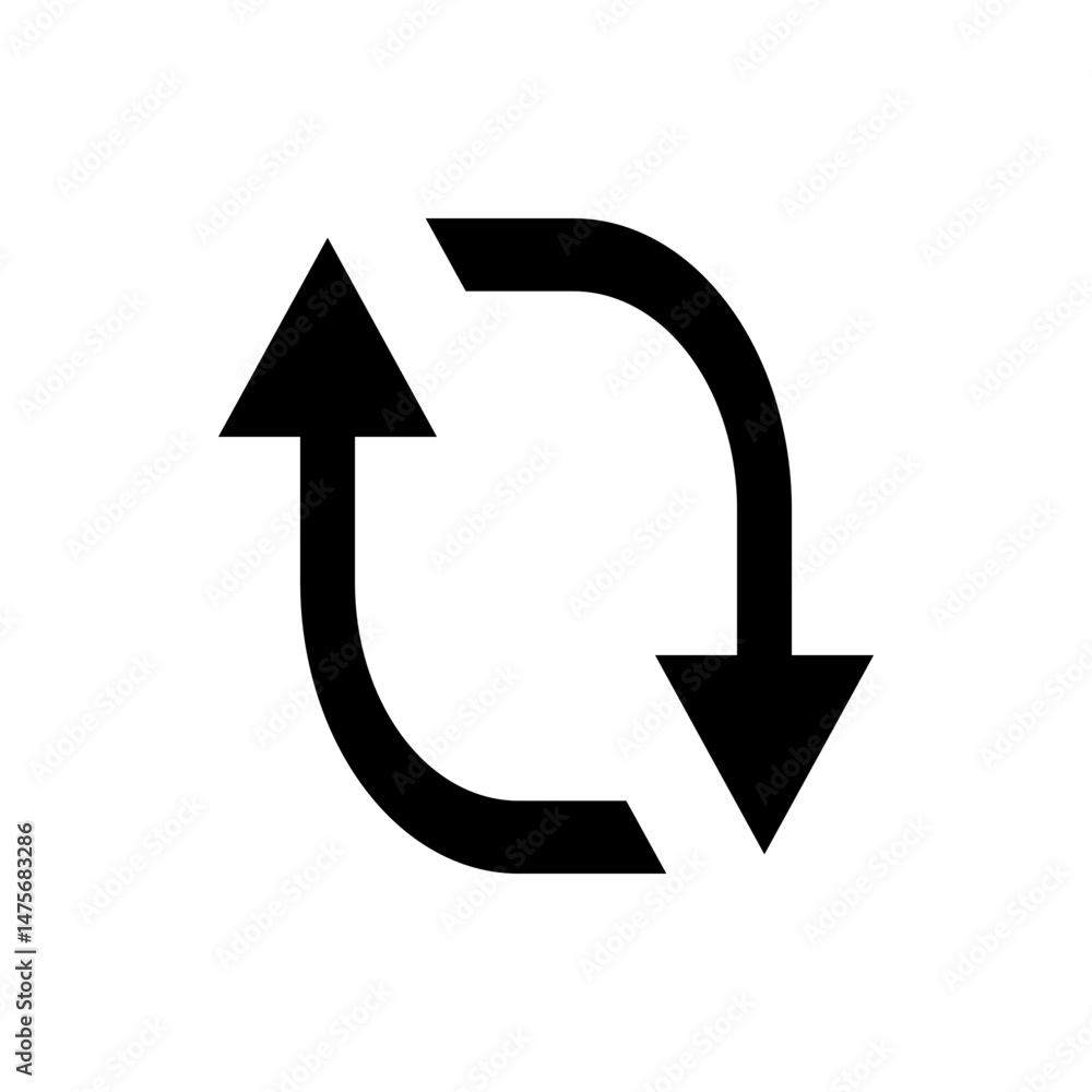 Poster black circular arrows rotating in opposite directions forming a loop on a white background illustrat