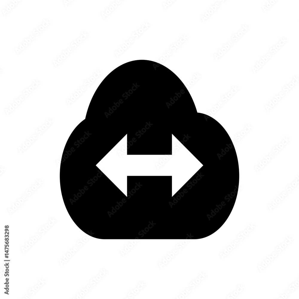 Aufkleber black cloud shape with a white double headed arrow pointing both ways in the center of the cloud sha