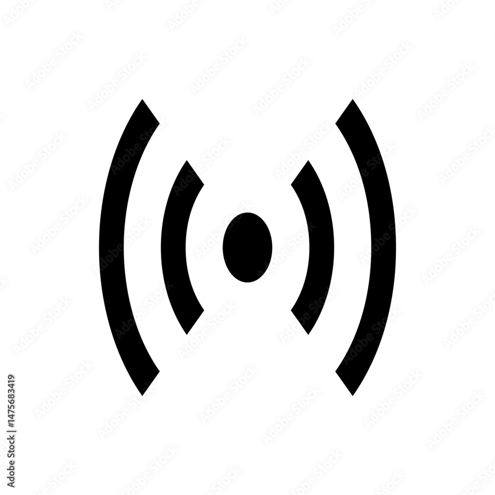 Poster black and white illustration of a wifi signal icon with a central circle and curved lines indicating