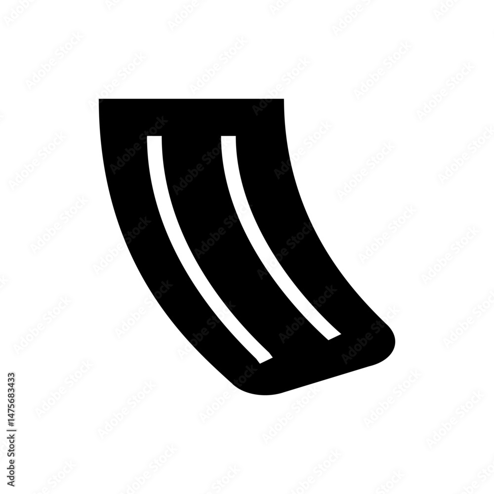 Poster black curved shape with three white lines running through it on a white background in a simple desig