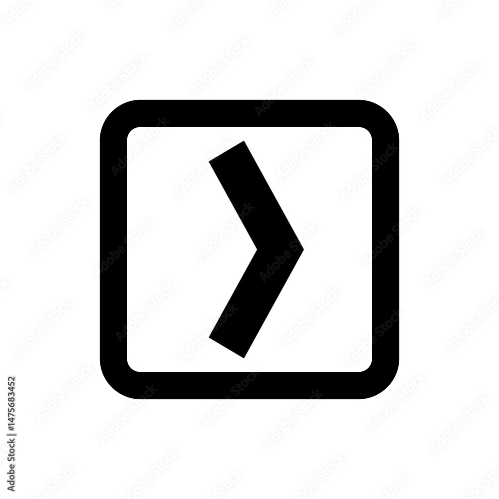 Poster black right chevron inside rounded square frame with thick border on a white background in simple st