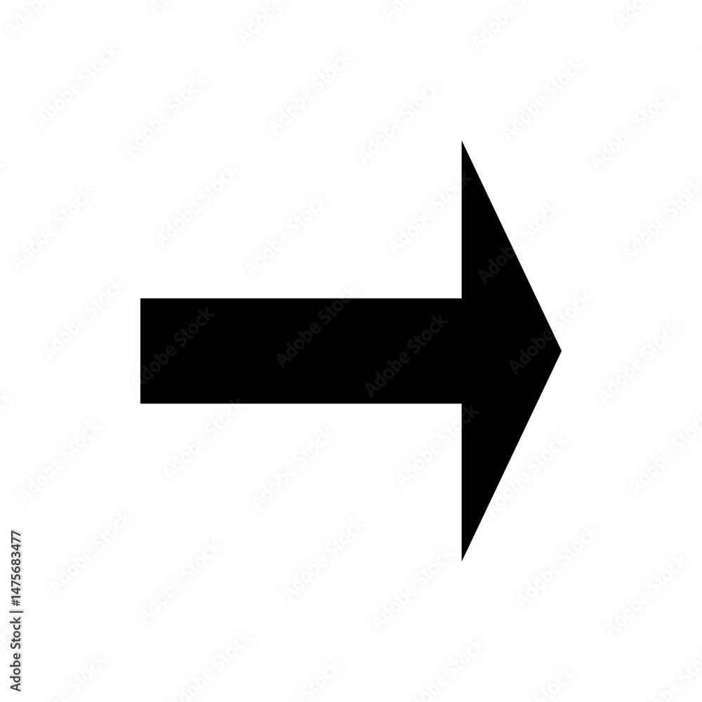 Poster a solid black arrow pointing to the right with a thick stem and triangular head on a white backgroun