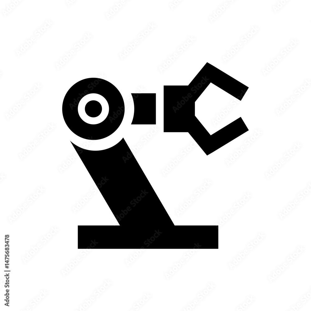 Aufkleber illustration of a black robotic arm with circular joint and gripper on a rectangular base plate desi