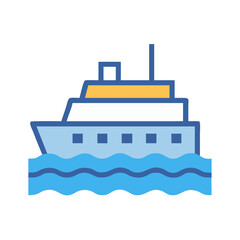 Fototapeta premium Cartoon Cruise Ship on Waves Vector Illustration