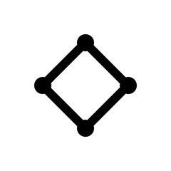 Black diamond shape with four circles at each point connected by thick lines on a white background view