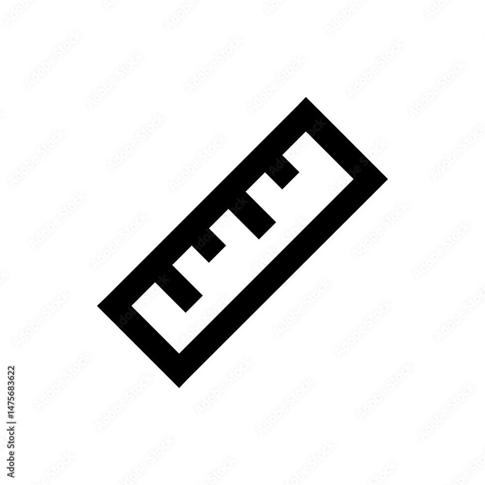 Poster illustration of a black outline ruler with measurement markings displayed on a white background imag