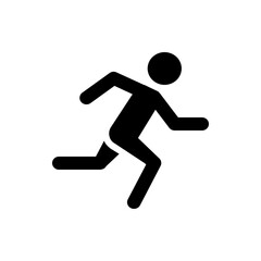 Silhouette of a stick figure running with arms extended and legs in motion on a white background design