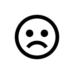 Illustration of a sad face emoji with a curved frown and two circular eyes inside a circular outline shape