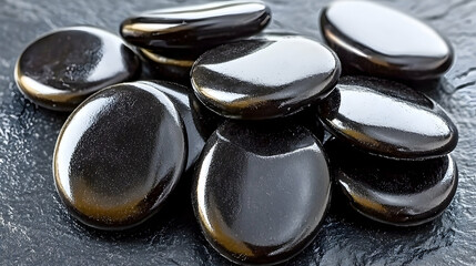 Smooth black stones for spa treatment on dark surface