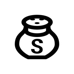 Illustration of a salt shaker with the letter s in the center and black outlines on a white background