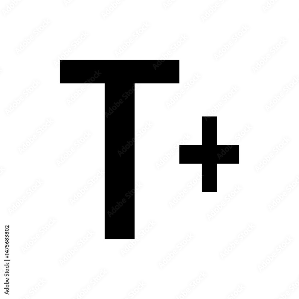 Poster black shapes forming a t like structure with a plus sign on a white background in a simple design st