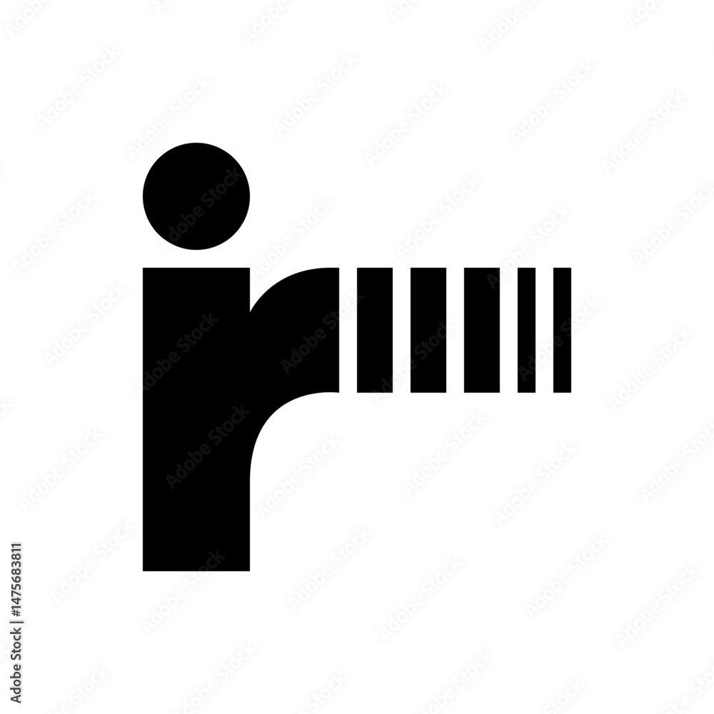 Poster black and white abstract design featuring a circle, curved shape, and vertical lines in a geometric 