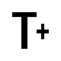 Black shapes forming a t like structure with a plus sign on a white background in a simple design style