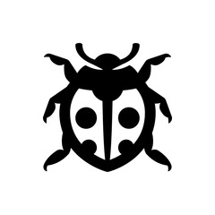 Stylized black ladybug with large antennae and six legs and two circles on its shell illustration