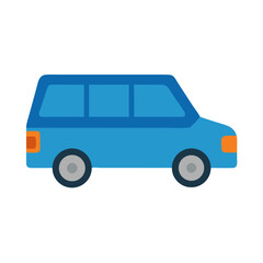 Blue Minivan Illustration on Black Background, Transportation Concept