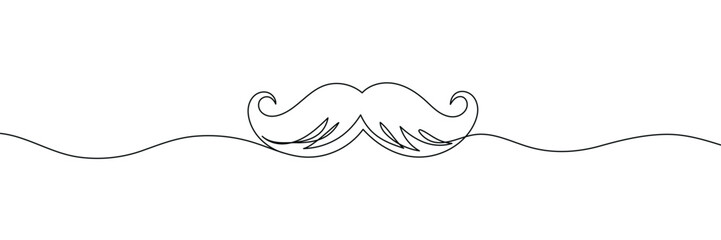 Mustache, moustache one line continuous drawing. Barber shop and hairdresser tools continuous one line illustration. Vector linear illustration. Editable stroke