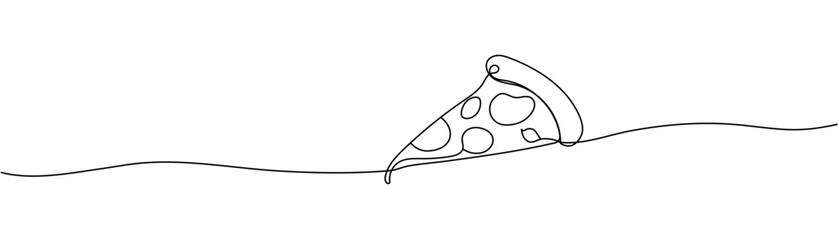 One continuous line pizza slice menu concept. Restaurant food pizzeria icon single line drawing. Hot dinner style vector graphic illustration Editable stroke