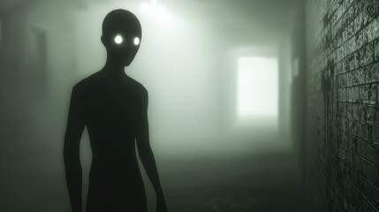 Obraz premium Mysterious Figure in Foggy Corridor