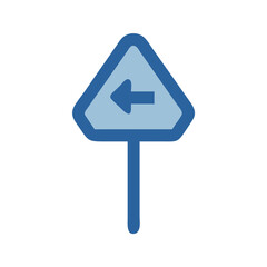 Blue Left Turn Sign on Black Background Illustration