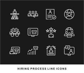 Hiring Process Line Icons. Recruitment, Job Application, Interview, Candidate Selection Vector Set