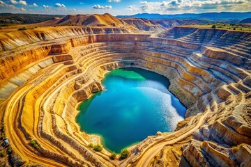Aerial View of a Stunning Blue Water Filled Open Pit Mine - Gold, Diamond, and Mineral Resources