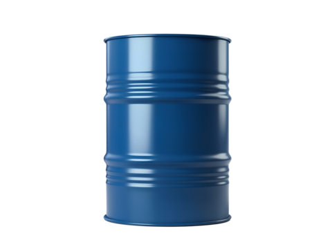 Clean blue metal barrel, isolated on transparent background. Generative AI