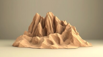 Low Poly Abstract Mountain Form Built With Sharp Geometry and Flat Colors Over Neutral Background