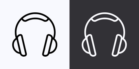 Obraz premium Headphones Icon – Vector Outline – Black and White Preview