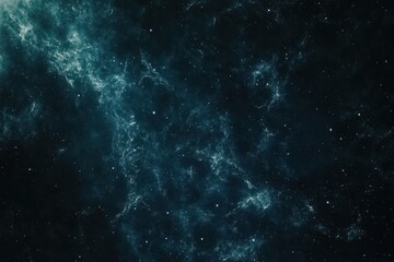 Teal nebula swirls across a dark, starlit expanse