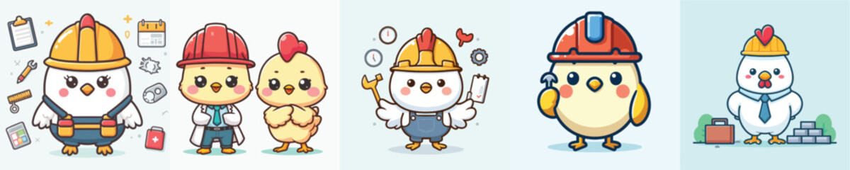 cute chicken vector in architect costume