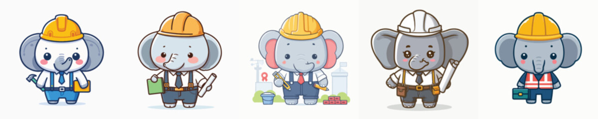 cute elephant vector in architect costume