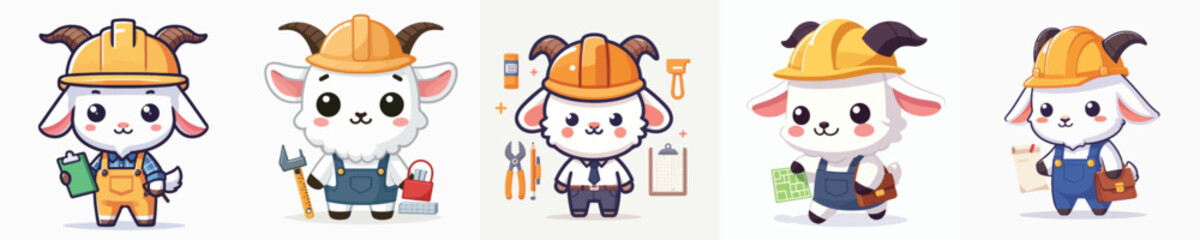 cute goat vector in architect costume