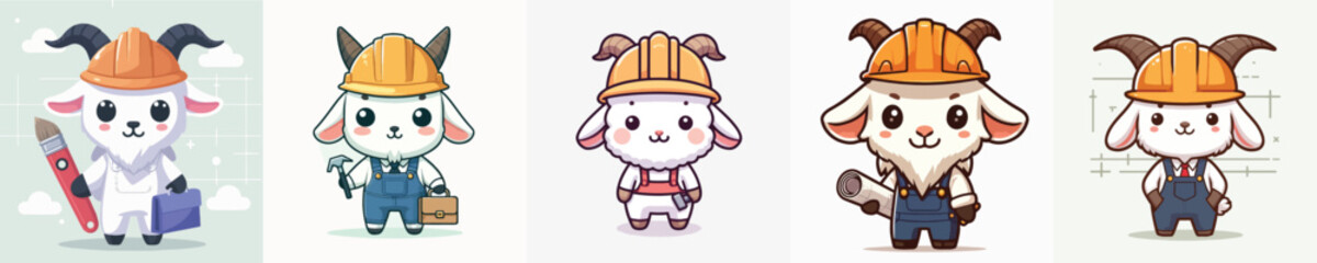 Obraz premium cute goat vector in architect costume