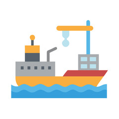 Naklejka premium Flat Vector Illustration of a Cargo Ship at Sea