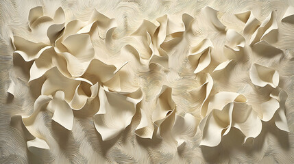 Abstract beige paper sculptures, swirling texture, studio background, design element